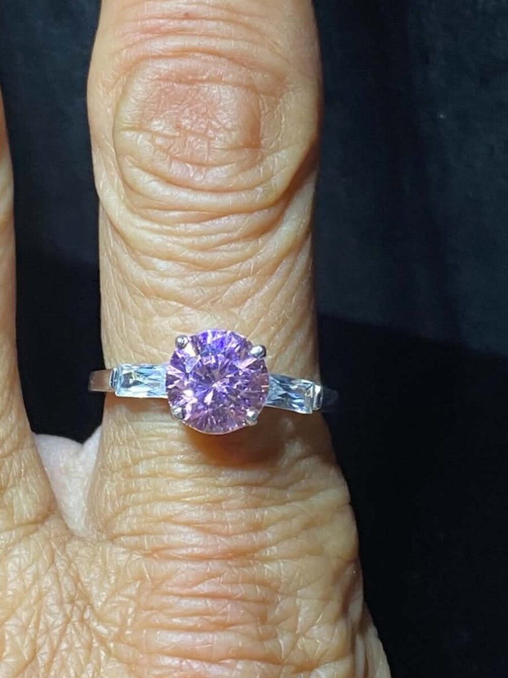 .925 Sterling Silver Pink Round Cubic Zirconia Ring Promise Engagement Ring